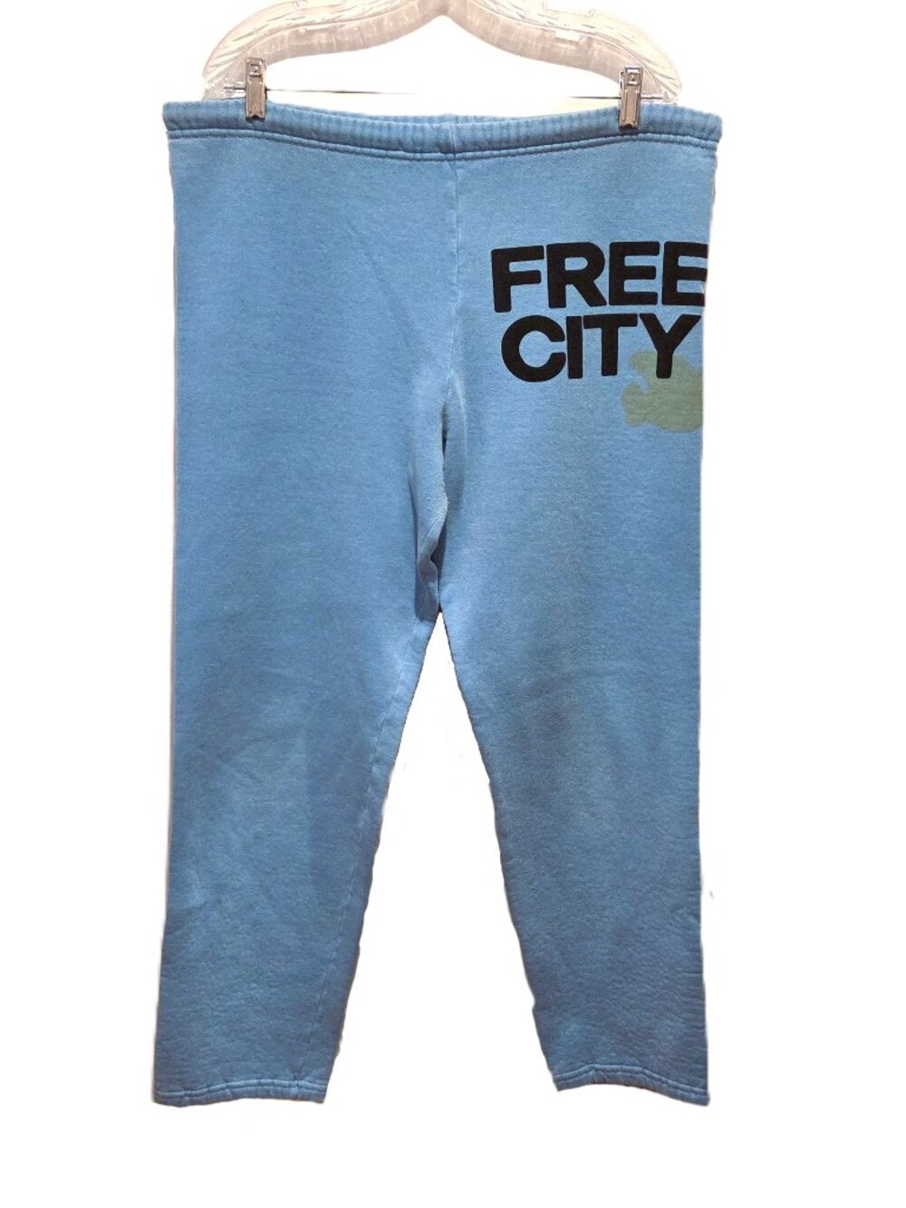 FLAWS Free City Sweatpants Womens Medium Spellout Bird Logo Blue WELL WORN READ